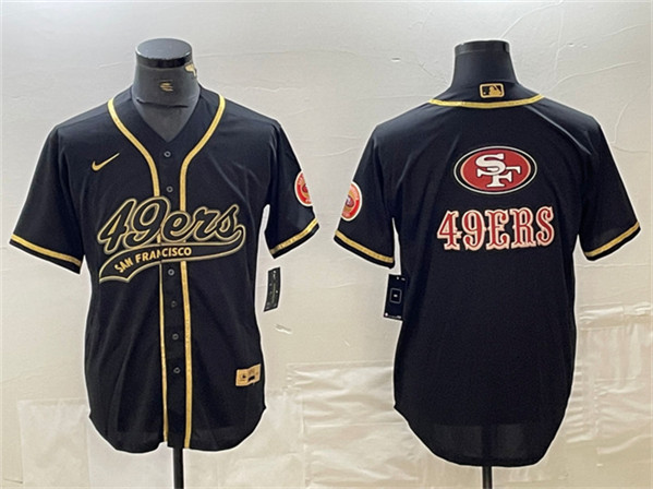 Men's San Francisco 49ers Black Team Big Logo With Patch Cool Base Stitched Baseball Jersey